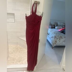 Adrianna Papell Elegant Burgundy Halter Evening Dress